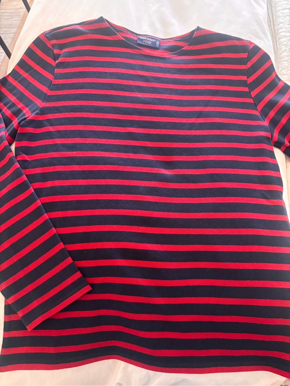St. James L’Atelier Red & Navy Striped shirt. Cotton. L or XL see measurements